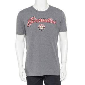 Pre Owned Dolce & Gabbana Grey Paradiso Print Cotton T-Shirt L