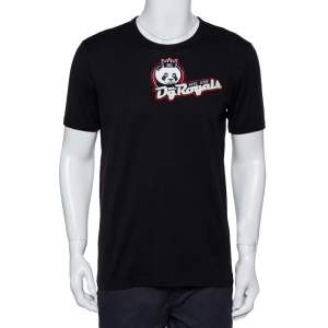 Pre Owned Dolce & Gabbana Black DG Royals Patch Cotton Crewneck T-Shirt XL