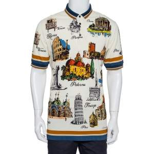 Pre Owned Dolce & Gabbana Multicolor Italy Tour Print Polo T-Shirt XL