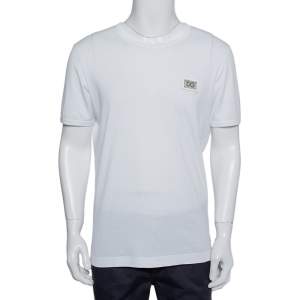 Pre Owned Dolce & Gabbana White Logo Patch Cotton Crewneck T-Shirt XL