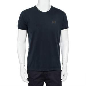 Dolce & Gabbana Navy Blue Cotton Logo Patch Detail Crewneck T-Shirt L