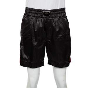 مملوكة مسبقًا Dolce & Gabbana Black Synthetic Side Strip Detail Shorts XL