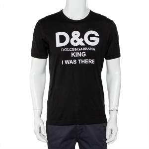 Pre Owned Dolce & Gabbana Black Logo Printed Cotton Crewneck T-Shirt M