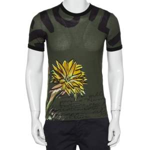 Pre Owned Dolce & Gabbana Green Sunflower Printed Cotton Crewneck T-Shirt XS