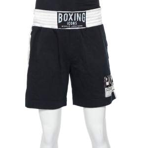 Dolce & Gabbana Black Boxing Icons Patched Contrast Waist Detail Shorts XL