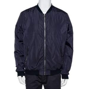 Pre Owned Dolce & Gabbana Navy Blue Synthetic Zip Front Bomber Jacket XXL 