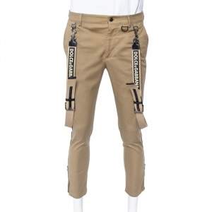 Pre Owned Dolce & Gabbana Beige Cotton Suspender Detail Trousers S