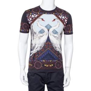 Pre Owned Dolce & Gabbana Multicolor Swan Printed Cotton Crewneck T-Shirt M