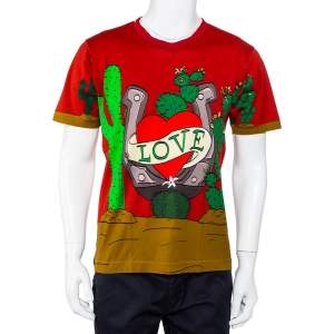 Dolce & Gabbana Red Cactus & Love Printed Crewneck T-Shirt M