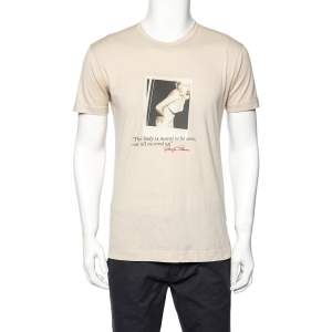 مملوكة مسبقًا Dolce & Gabbana Beige Cotton Marilyn Monroe Printed Crewneck T-Shirt M