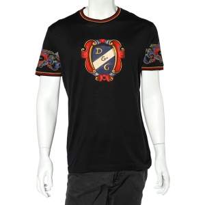 Pre Owned Dolce & Gabbana Black Heraldic Print Cotton Crew Neck T-Shirt L 