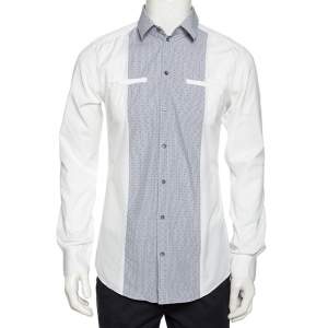 Pre Owned Dolce & Gabbana White Cotton Contrast Paneled Button Front Shirt M