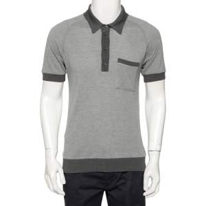 Dolce & Gabbana Grey Cotton Knit Contrast Trim Polo T-Shirt XL