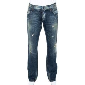 Dolce & Gabbana Indigo Light Washed Distressed Denim 14 Fit Jeans L 