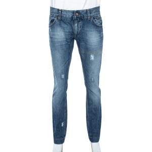 Dolce & Gabbana Blue Stone Washed Distressed Denim 14 Fit Jeans L