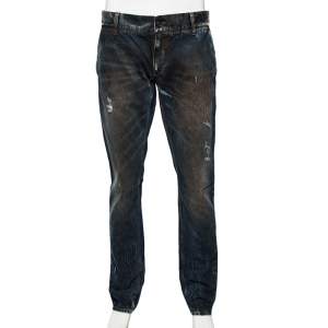 مملوكة مسبقًا بنطلون جينز دولتشي أند غابانا دنيم مغسول داكن أزرق نمط موحل قصة 14 مقاس كبير (لارج)