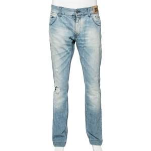 مملوكة مسبقًا بنطلون جينز دولتشي أند غابانا دينم أزرق فاتح نمط ممزق مقاس كبير - لارج