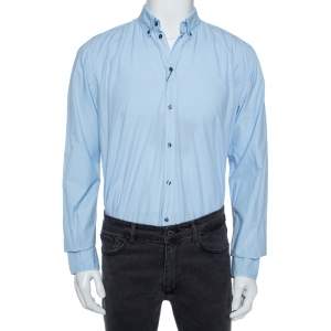 Pre Owned Dolce & Gabbana Sky Blue Cotton Button Front Martini Shirt M 