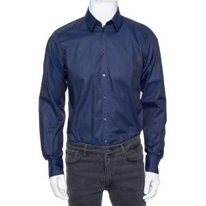 Pre Owned Dolce & Gabbana Indigo Coated Cotton Button Front Gold Fit Shirt M