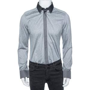 Pre Owned Dolce & Gabbana Grey Jersey Contrast Collar and Cuff Detail Shirt L