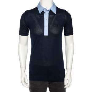 Pre Owned Dolce & Gabbana Navy Blue Jersey Contrast Collar Detail Polo T Shirt M 