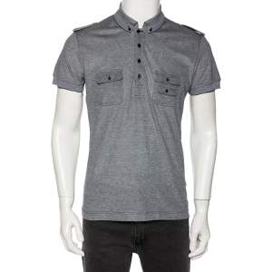 Pre Owned Dolce & Gabbana Grey Cotton Pique Safari Polo T Shirt M