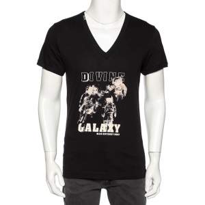 Dolce & Gabbana Black Cotton Printed V-Neck T-Shirt M