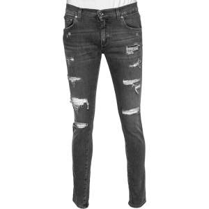 Pre Owned Dolce & Gabbana Grey Distressed Denim Skinny Jeans M