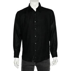 Dolce & Gabbana Black Linen Button Front Shirt L 