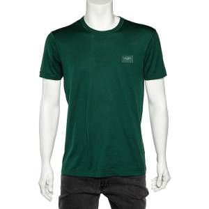 Pre Owned Dolce & Gabbana Dark Green Cotton Logo Patch Detail Crewneck T-Shirt M