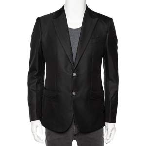 Dolce & Gabbana Black Patterned Wool Single Breasted Blazer M