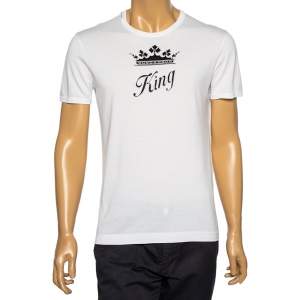 Dolce & Gabbana White Cotton King Crown Embroidered T-Shirt S