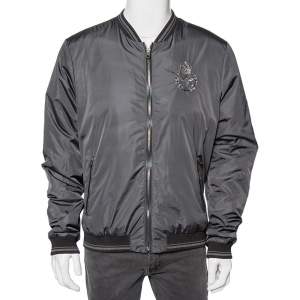 Pre Owned Dolce & Gabbana Grey Synthetic Bee & Crown Embroidered Jacket XXL