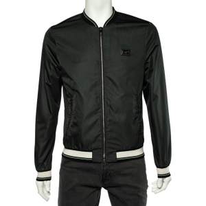 Pre Owned Dolce & Gabbana Dark Green Synthetic Rib Knit Trimmed Bomber Jacket S 