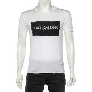 Pre Owned تي شيرت دولتشي أند غابانا قطن أبيض طبعة شعار الماركة بأكمام قصيرة مقاس صغير جدًا - إكس سمول 