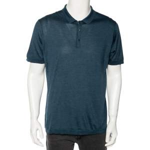 مملوكة مسبقًا Dolce & Gabbana Blue Silk Short Sleeve Polo T-Shirt XXXL