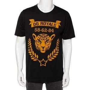 Pre Owned Dolce & Gabbana Black DG Royals Printed Cotton Short Sleeve T-Shirt M
