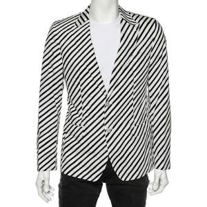 Dolce & Gabbana Monochrome Striped Cotton Button Front Blazer M