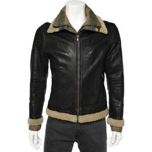 Dolce & Gabbana Black Leather & Cotton Layered Zip Front Jacket S