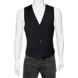 Pre Owned Dolce & Gabbana Midnight Blue Striped Wool Vest M