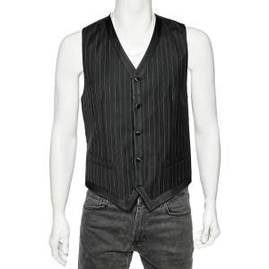 Dolce & Gabbana Black Striped Wool Satin Trim Vest M