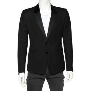 مملوكة مسبقًا Dolce & Gabbana Black Wool Blend Velvet Trim Blazer M