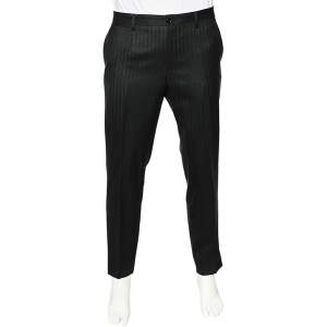 Dolce & Gabbana Charcoal Grey Wool Contrast Side Stripe Pants M
