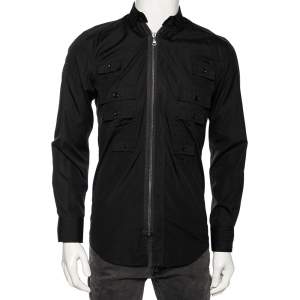 Dolce & Gabbana Black Cotton Pocket Detail Zip Front Slim Fit Shirt M