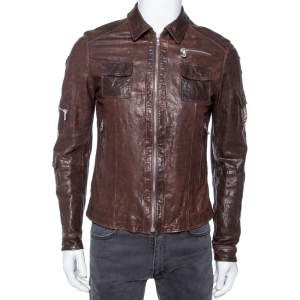Dolce & Gabbana Vintage Brown Leather Zip Front Jacket M