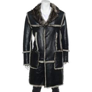 Dolce & Gabbana Black Leather & Fur Reversible Button Front Coat XL