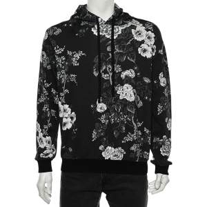 Pre Owned هودي دولتشي أند غابانا تريكو قطن طباعة زهور مونوكروم مقاس كبير