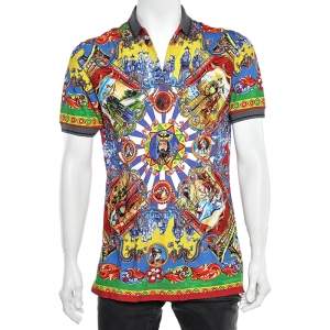 Pre Owned Dolce & Gabbana Multicolor Sicilian Chinoiserie Print Cotton Polo T-Shirt L