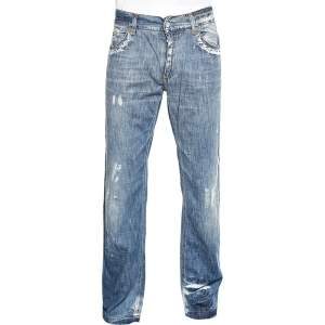 مملوكة مسبقًا بنطلون جينز دولتشي & غابانا 20  دينم  أزرق ممزق بقصة فضفاضة مقاس كبير - لارج