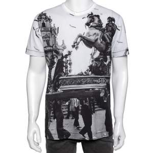 Pre Owned تي شيرت دولتشي أند غابانا جوسيبي ليون مطبوع مونوكرومي برقبة مستديرة مقاس كبير جدًا جدًا - إكس إكس لارج